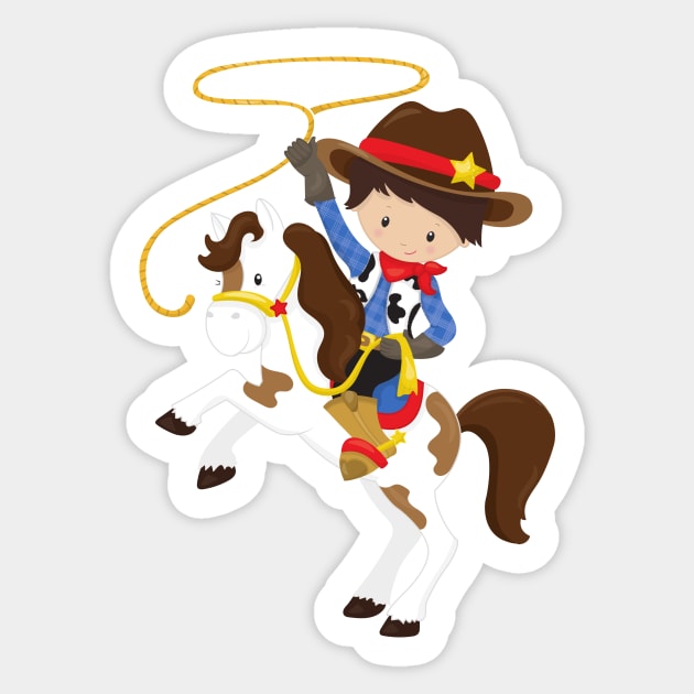 Cowboy, Sheriff, Horse, Lasso, Western, Brown Hair Sticker by Jelena Dunčević